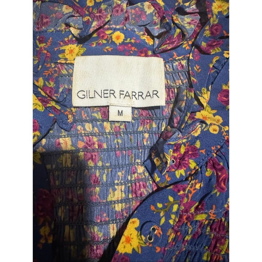 Gliner Farrar boho floral ruffle long sleeve button front Top M - Picture 2 of 9